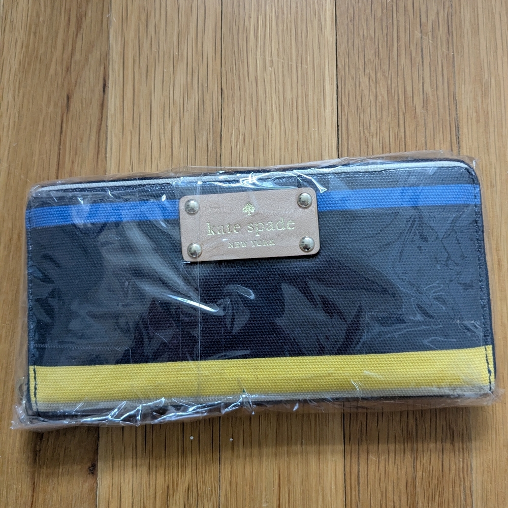 Kate Spade Black Wallet with Multi Color Stripes